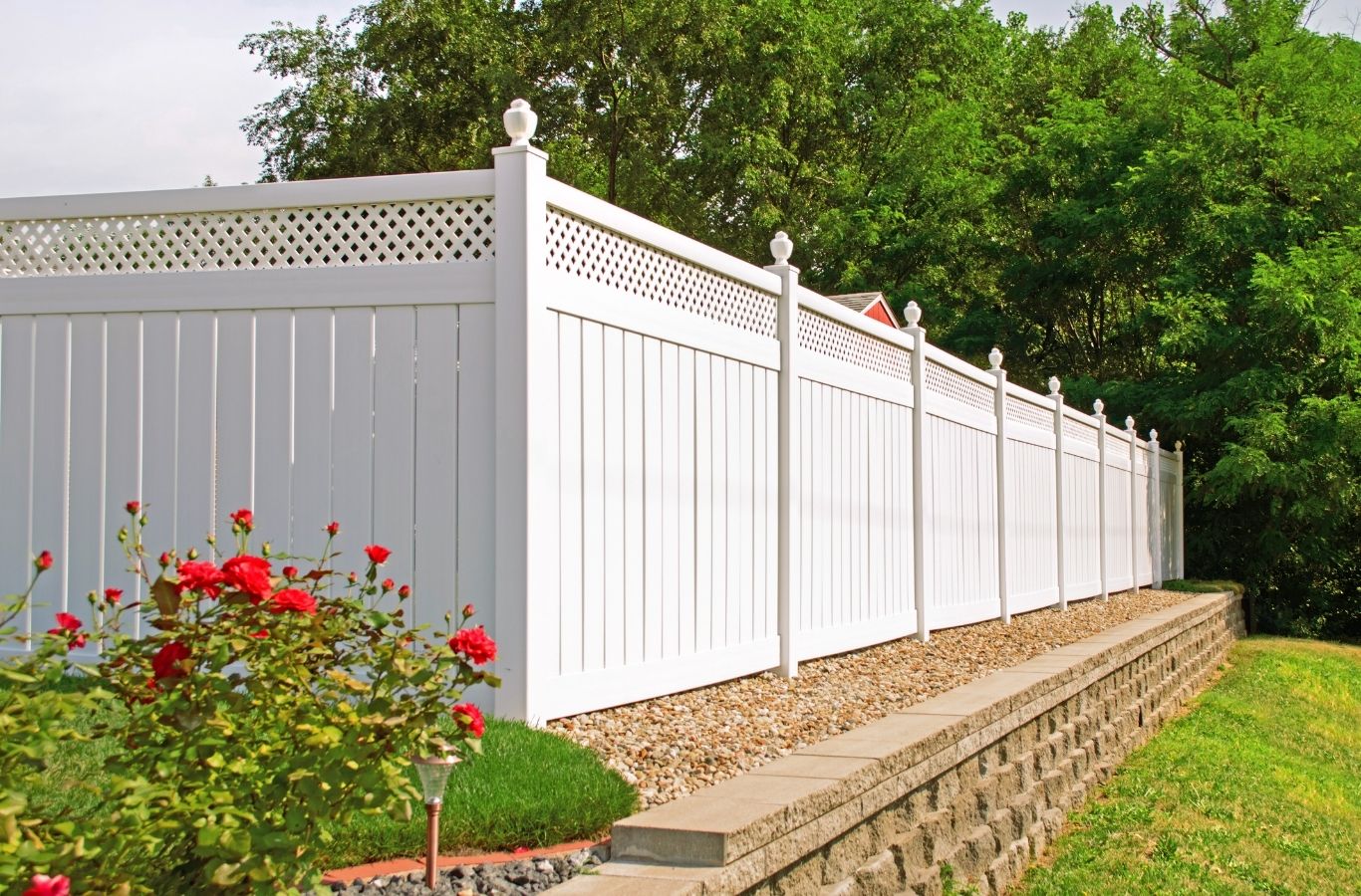 Fence Company of Columbus installer completing vinyl fence installation in Grove City, OH with precise alignment and secure panels. Vinyl Fence Installation Near Me.