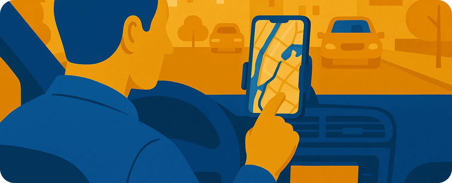 a man in a car looking at a phone