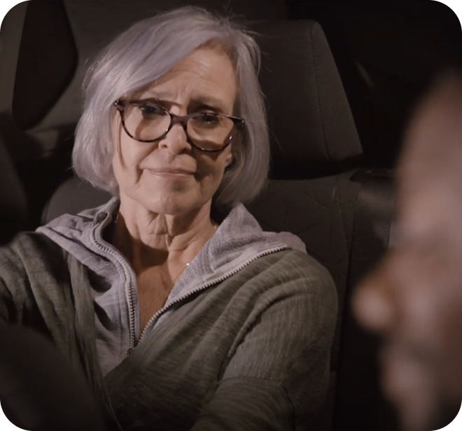 a woman in a car