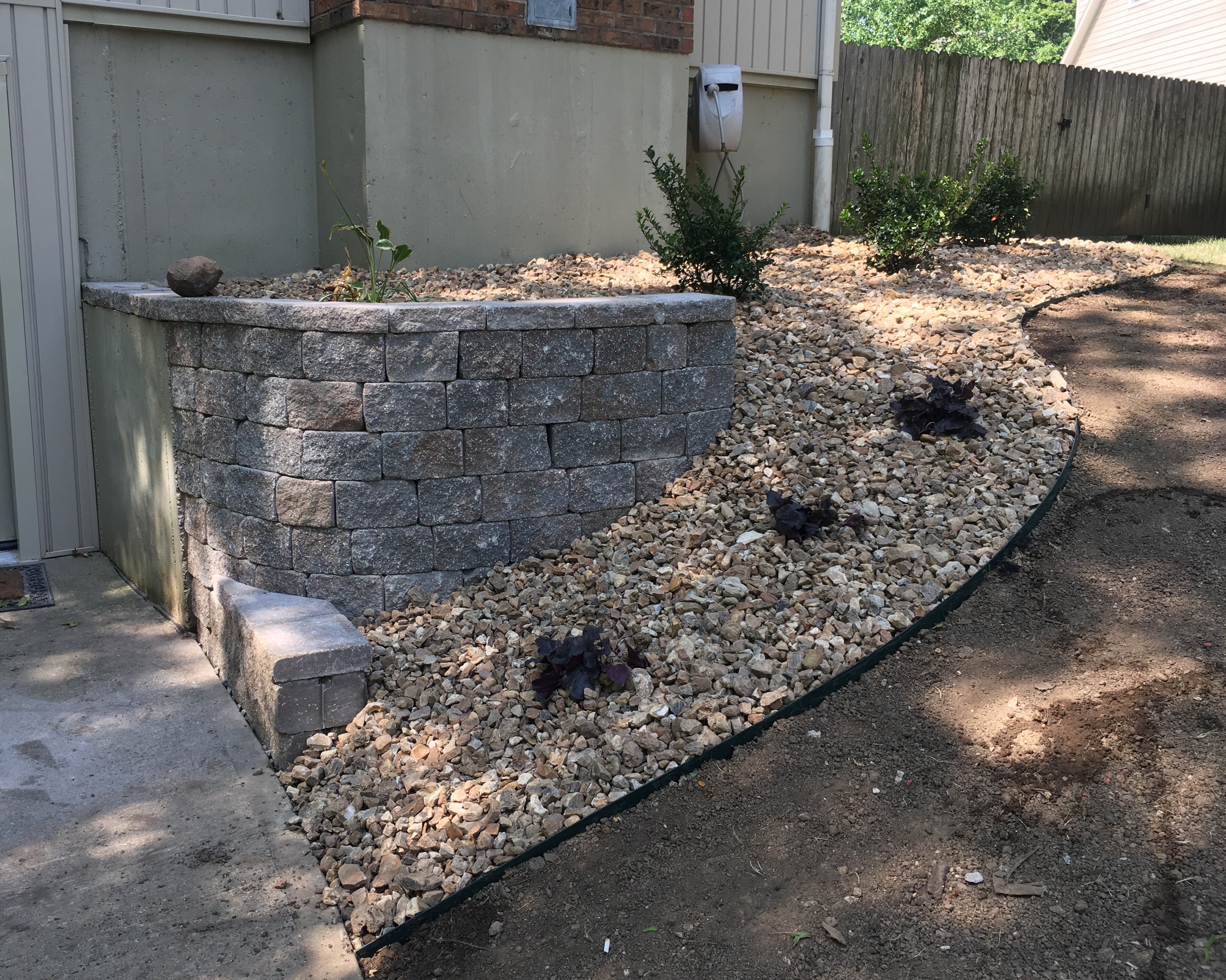 Retaining wall and landscaping