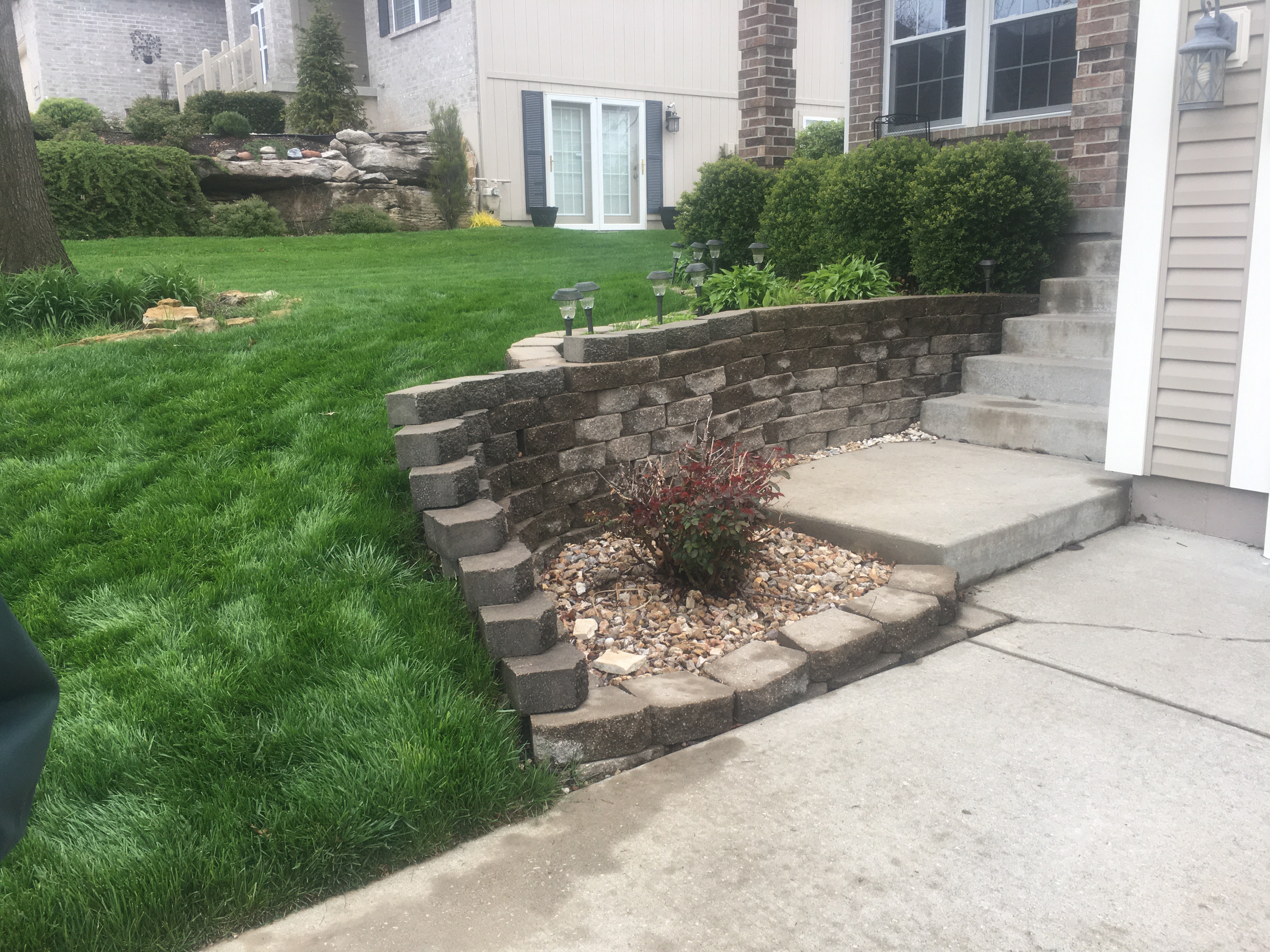 Retaining wall and landscaping