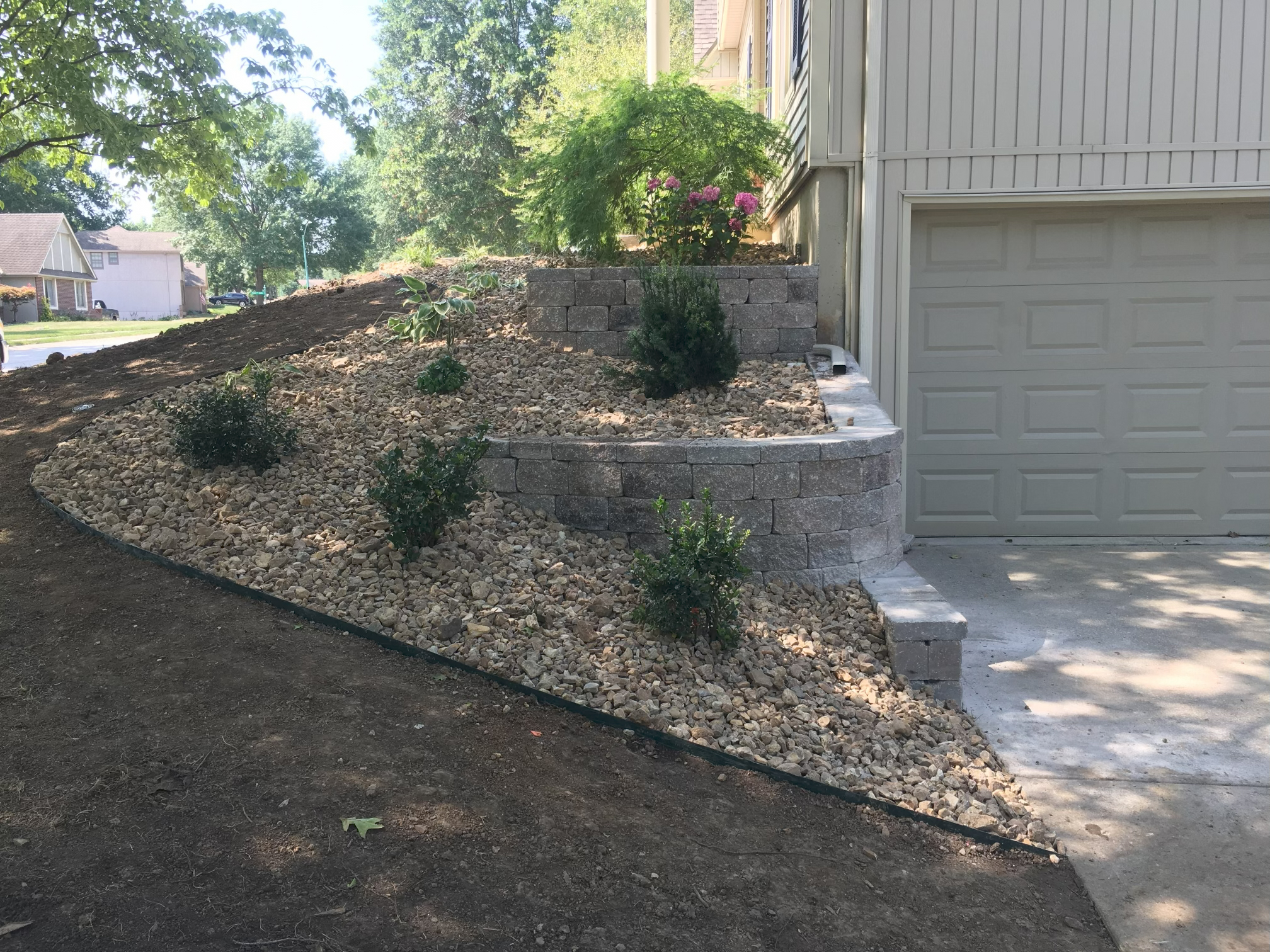 Retaining wall and landscaping
