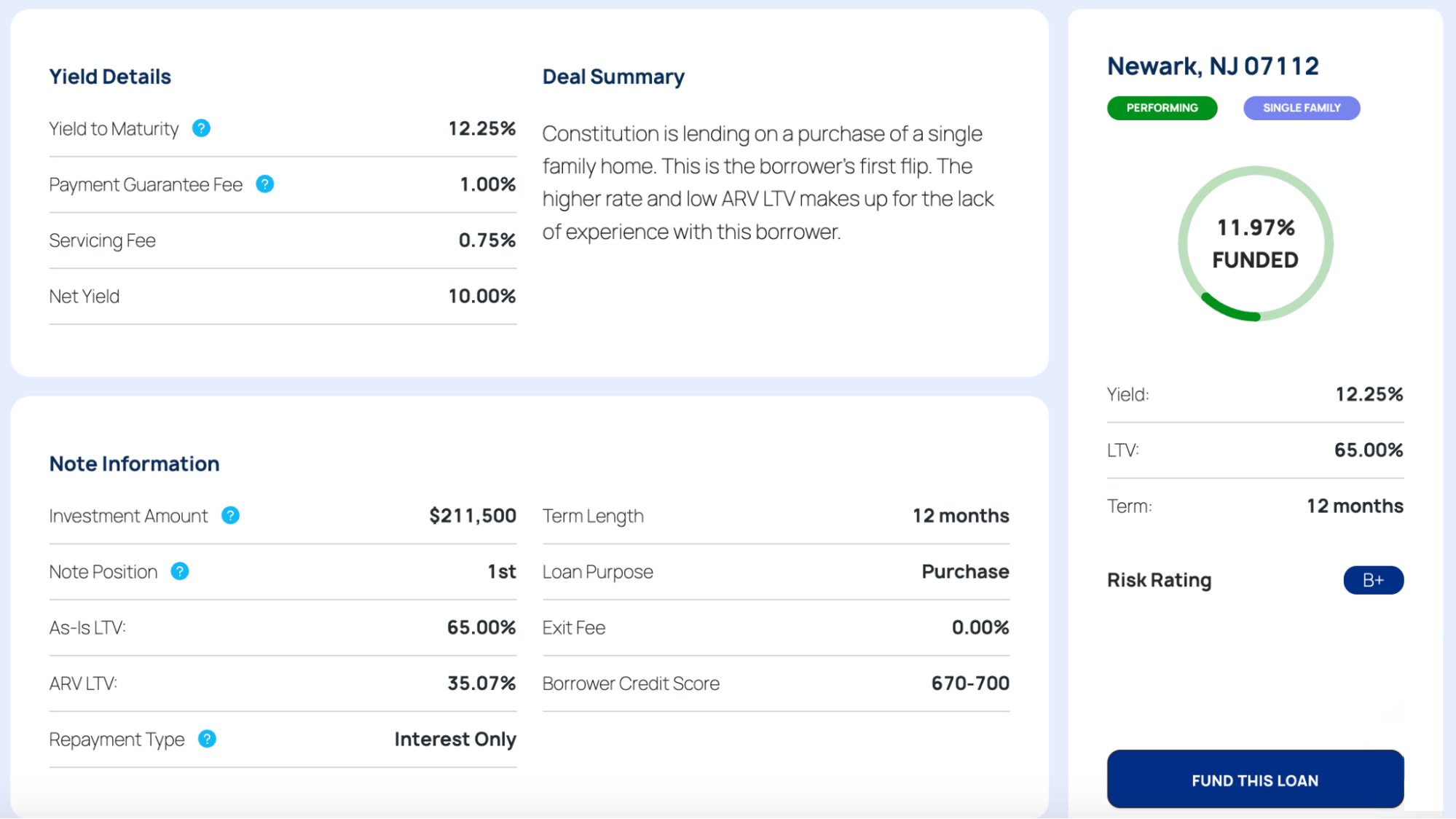 Yield Details and Deal Summary example