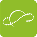 White abstract dotted curve forming a loop on a green rounded square background.