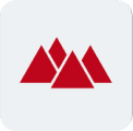 Three red triangles arranged resembling a mountain range on a light gray square background.