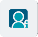 Icon of a person with an information symbol on a rounded square background.