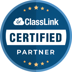 ClassLink Certified Partner badge with blue background and gold stars.