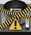 Robot icon with caution tape crossing it and a yellow triangle warning sign.