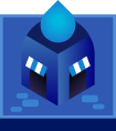 Blue stylized knight helmet with a teardrop-shaped blue ornament on top.