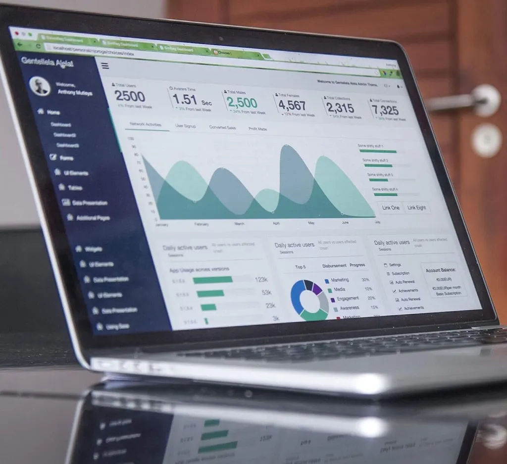 businessman reviewing website analytics laptop