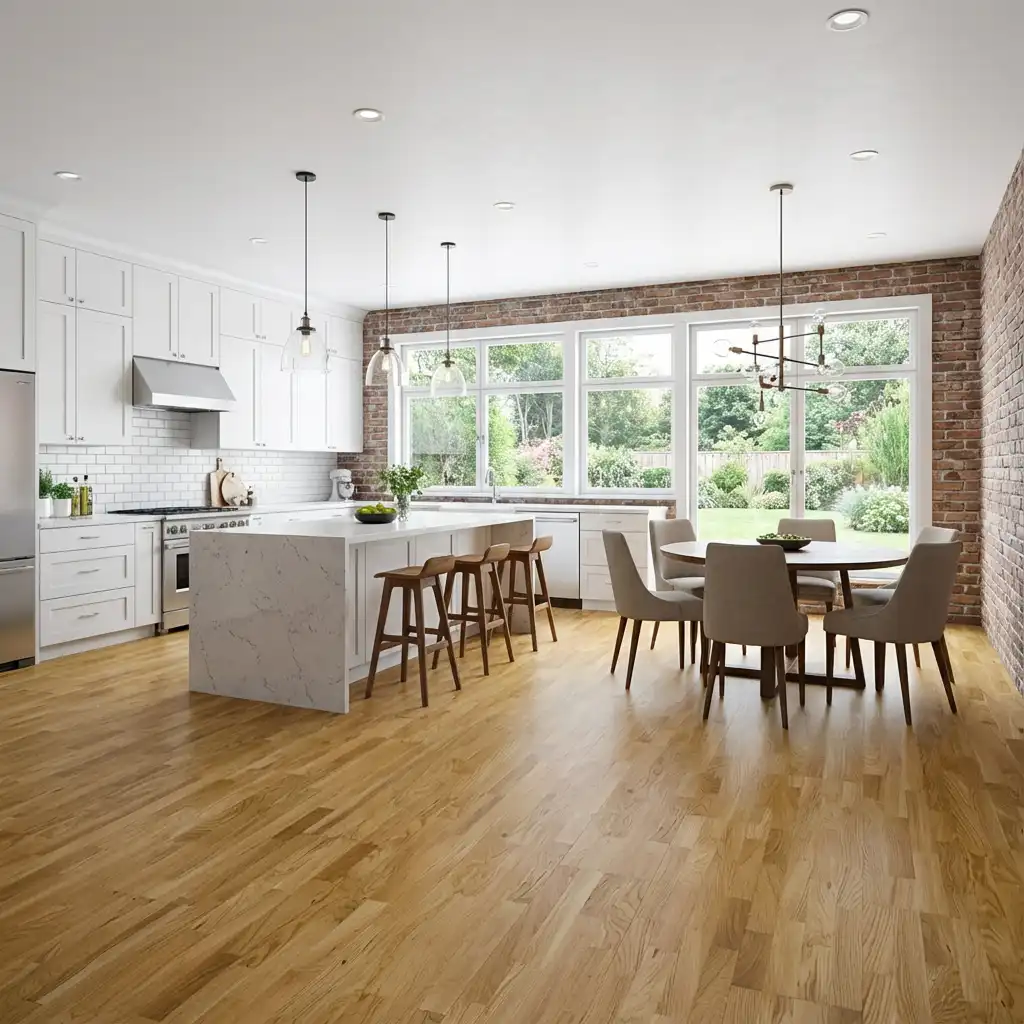 Akciós tölgy parketta beépítve, természetes fényű szobában