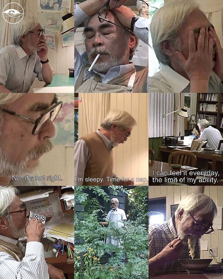 This may contain: an old man is talking on the phone and holding his hand to his face while another man looks at him