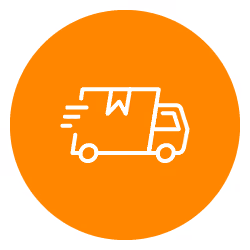 Orange icon with a white outline of a service truck that appears to be moving