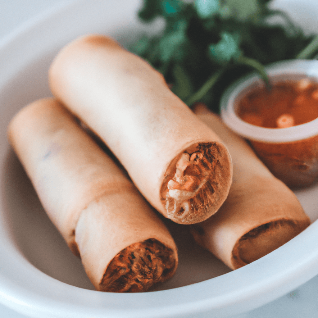 An air fryer basket filled with evenly cooked spring rolls ready to be served.