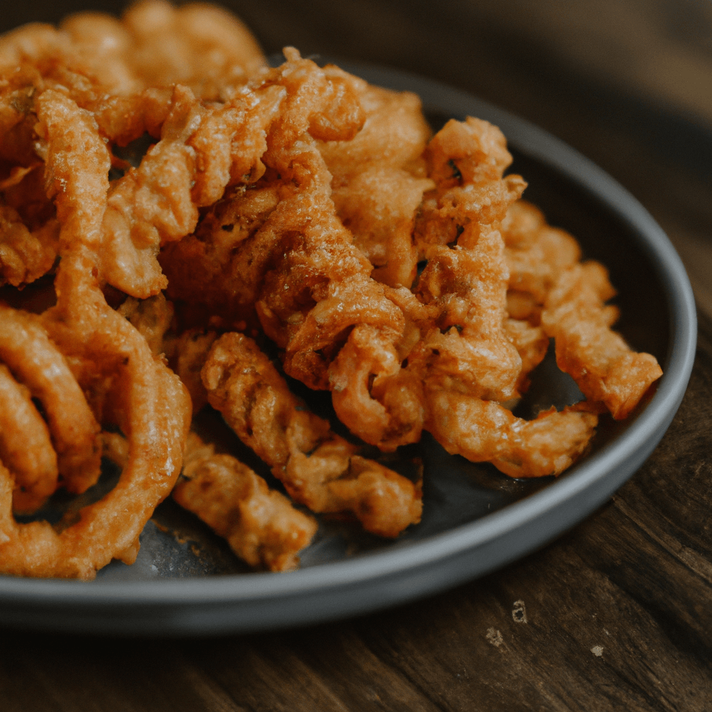 Golden-brown air fryer crispy curly fries on a plate