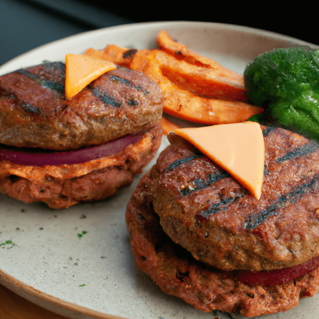 A tempting plate showcasing a juicy air fry burger, complete with cheese, lettuce, and tomato.