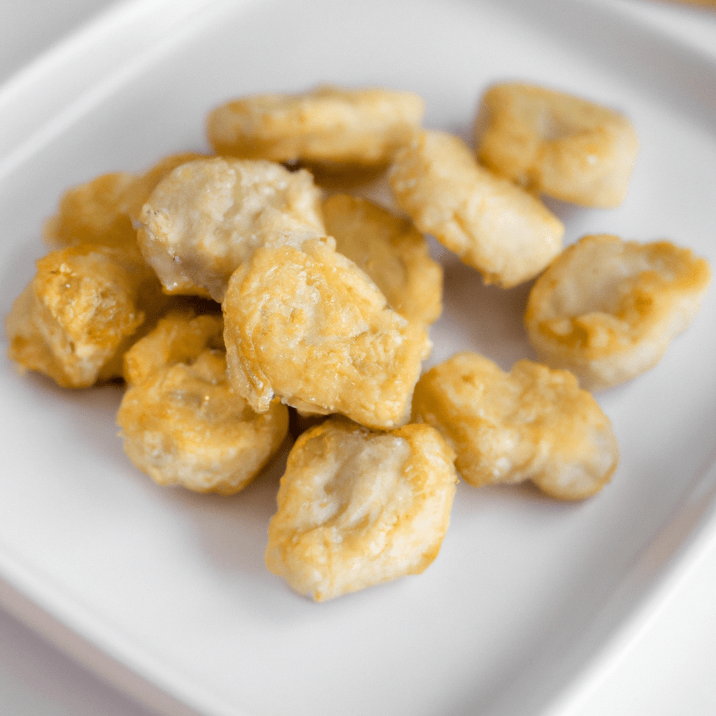 Frozen chicken nuggets arranged in a single layer in the air fryer basket