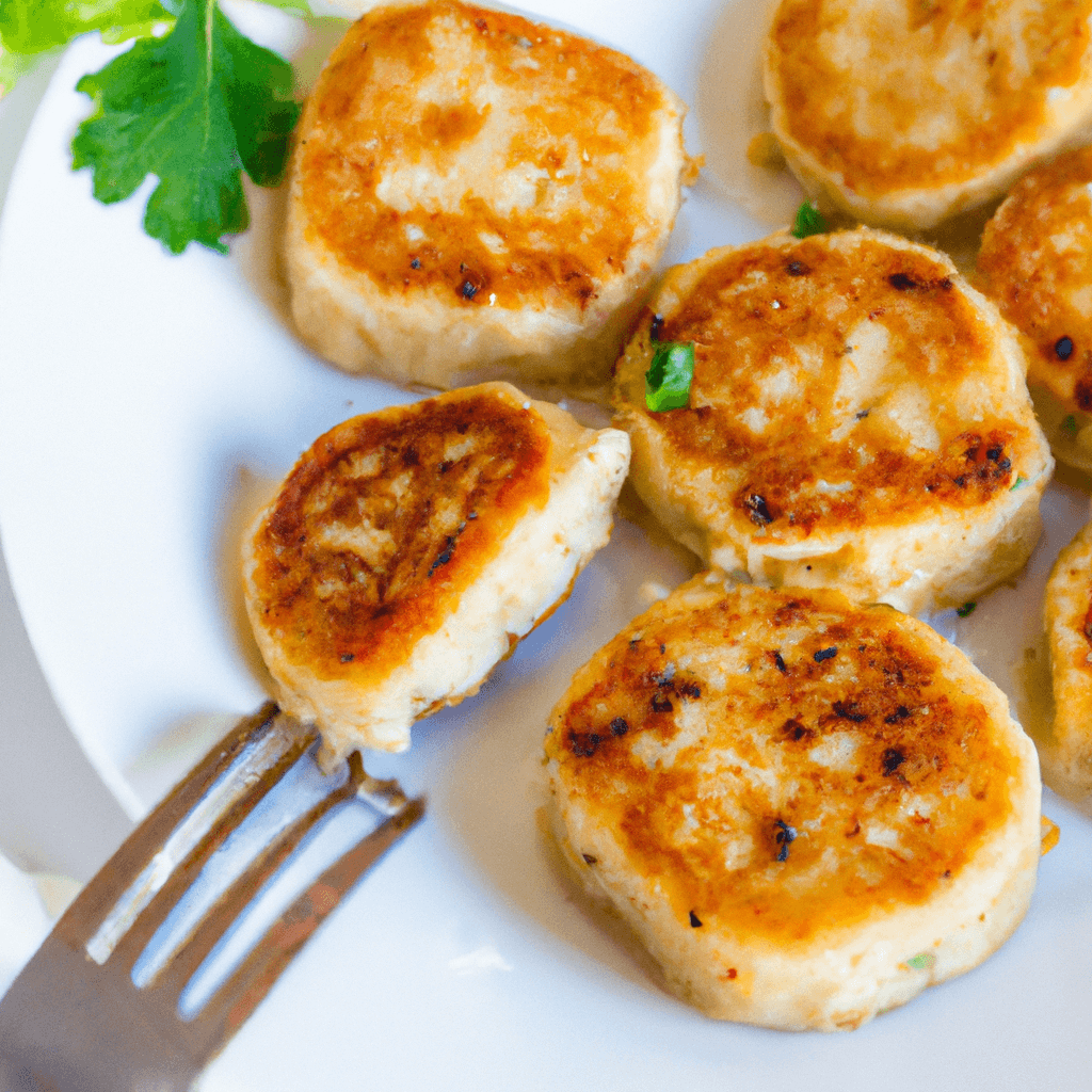 Air fryer basket filled with crispy potato cakes, fresh from cooking