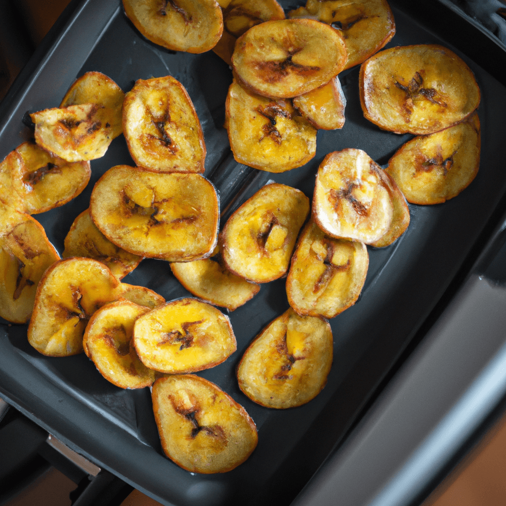 An arrangement of air-fried banana chips with a sprinkle of cinnamon.