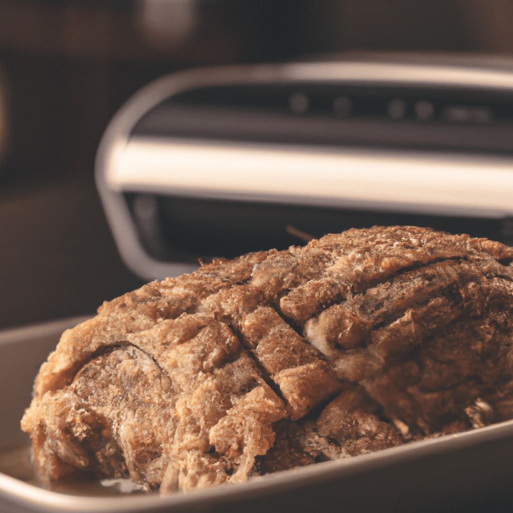 A deliciously baked meatloaf with a golden crust, garnished with herbs.