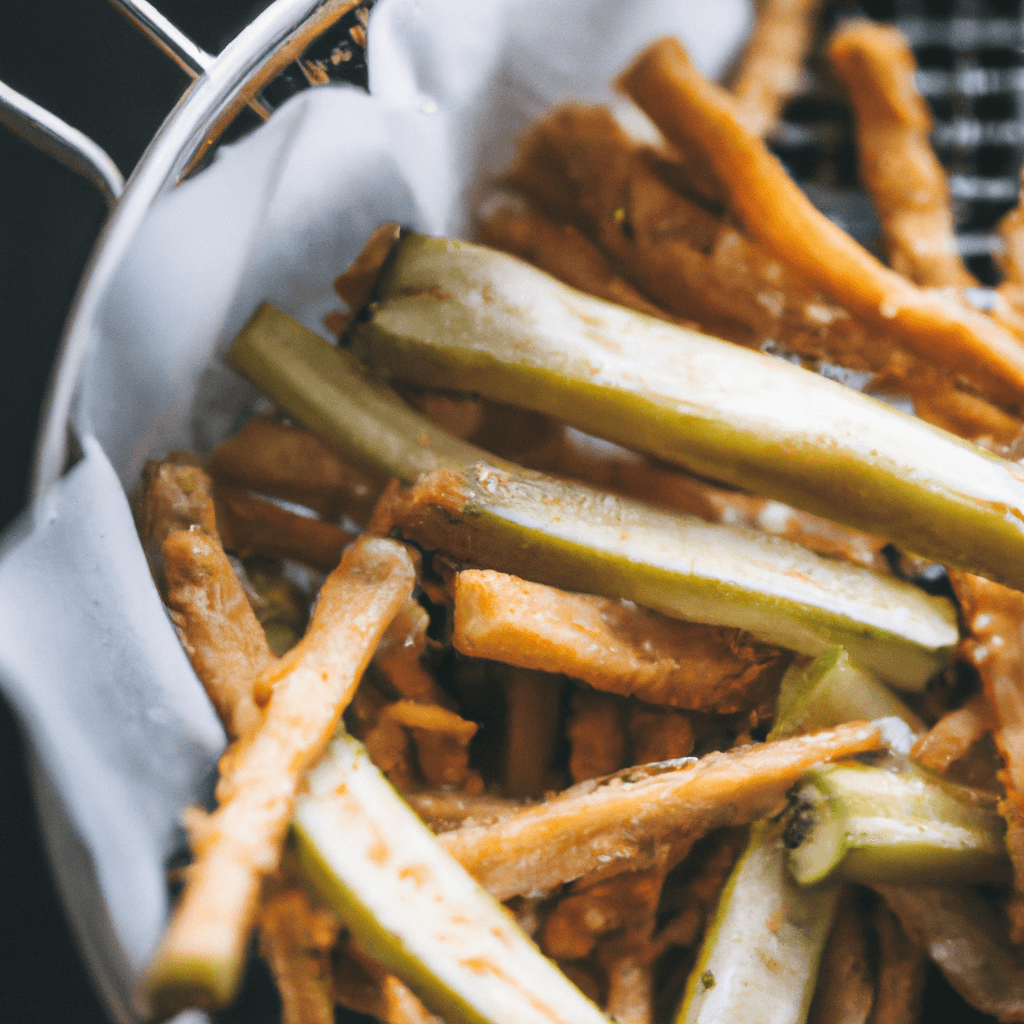 Golden crispy courgette fries on a plate