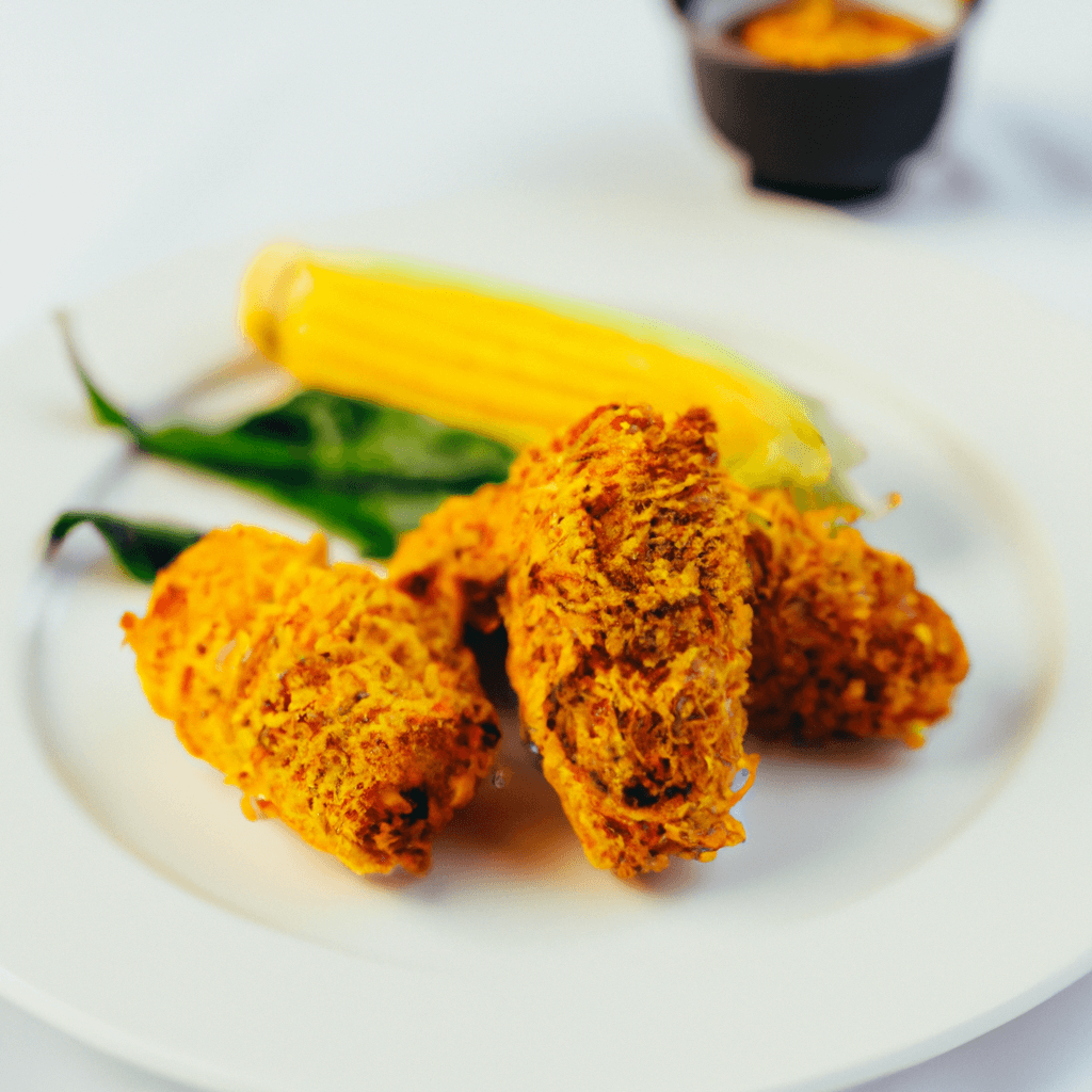 Close-up of crispy edges and golden brown colouring on air-fried corn.