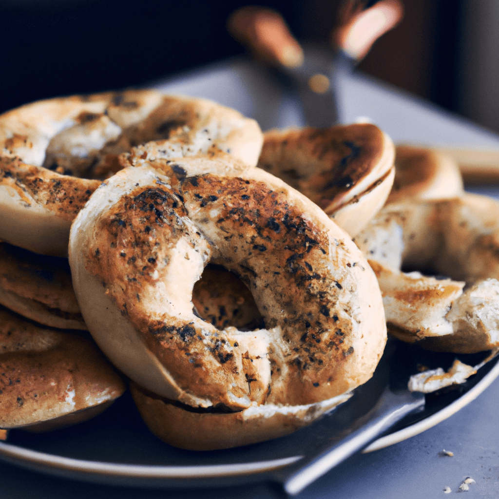 Toasted bagel with cream cheese on a plate