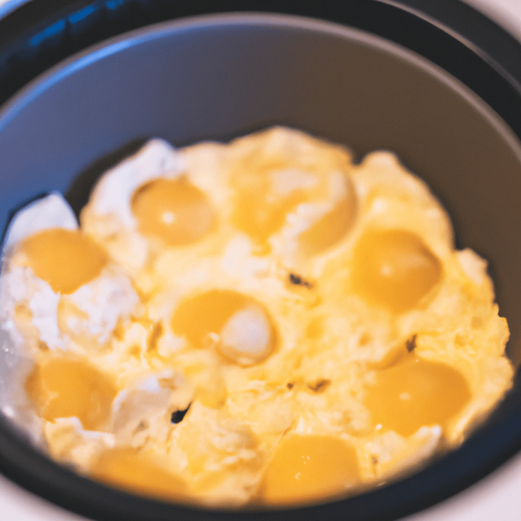 Egg cups in an air fryer basket at halfway cooking stage.