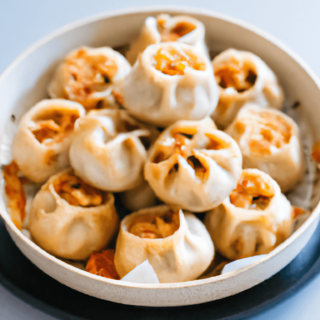 Crispy dumplings in air fryer on a serving plate with soy sauce