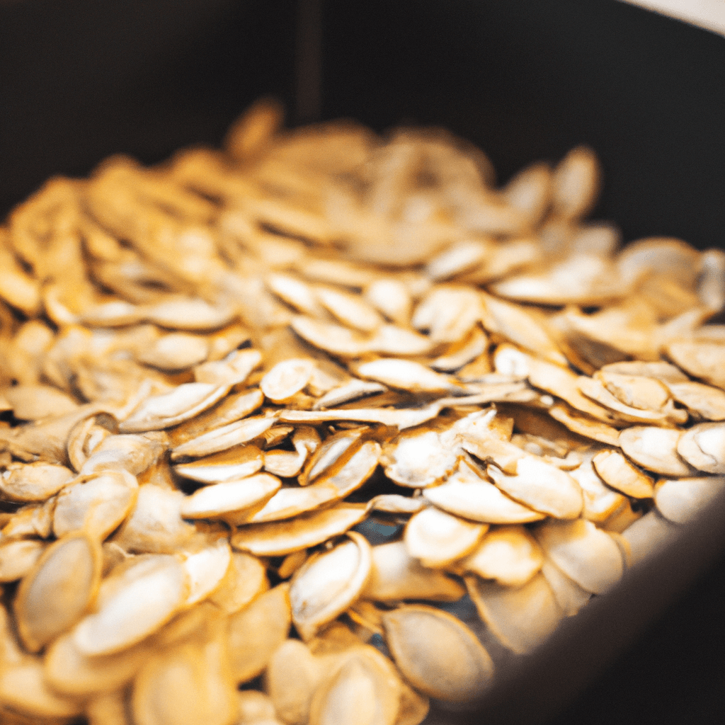 Roasted pumpkin seeds with a savoury coating in an air fryer basket