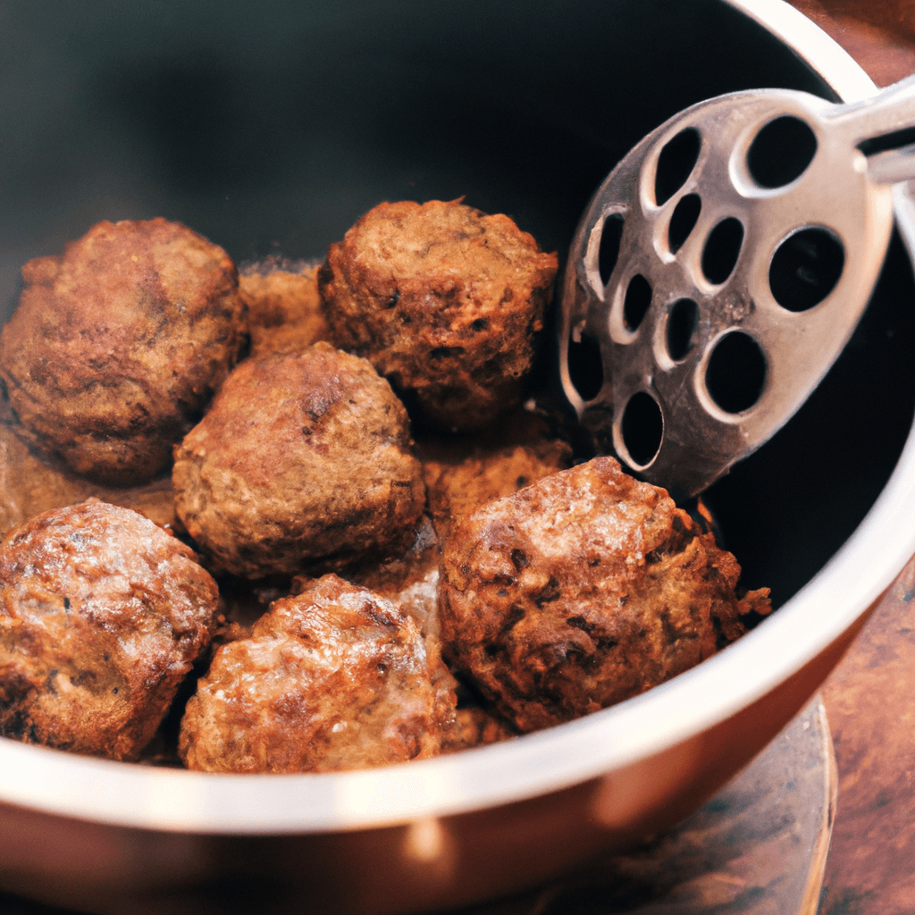 Golden brown air fryer beef meatballs served hot on a plate