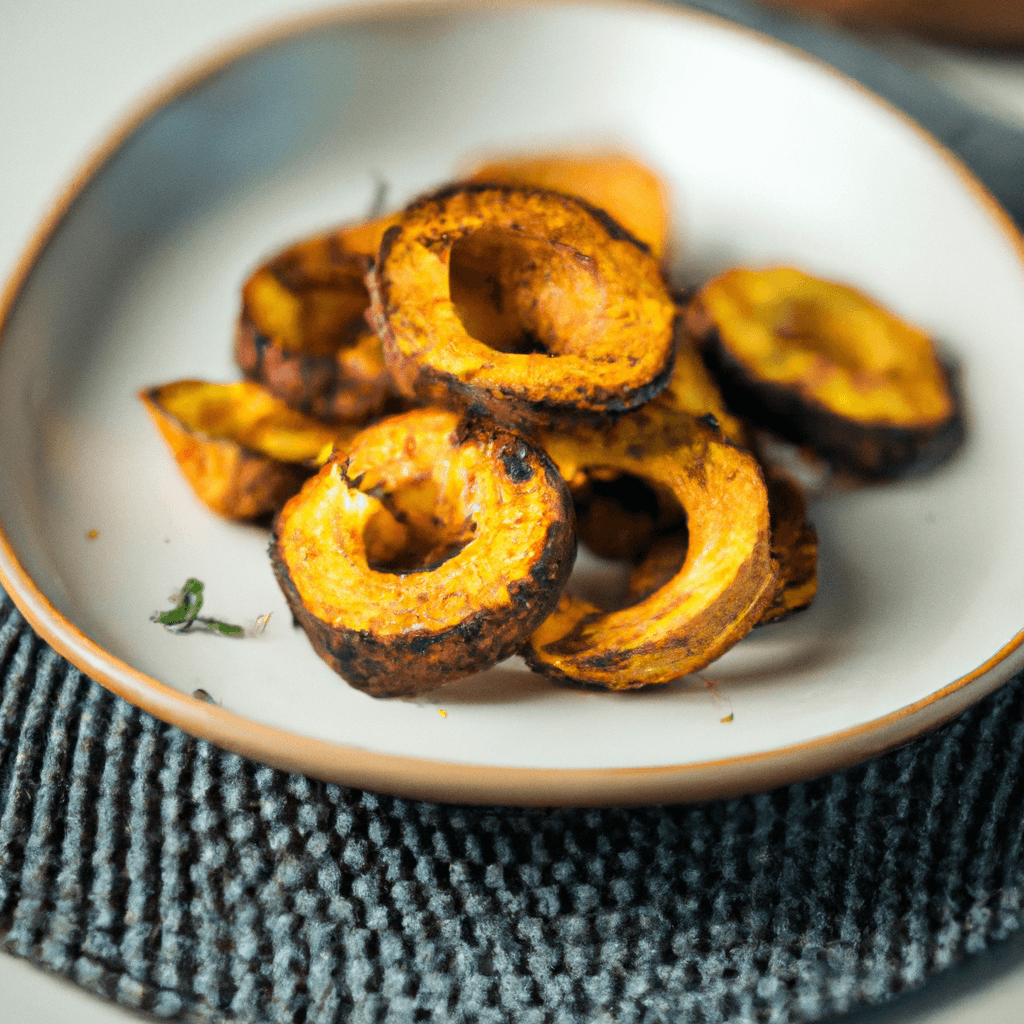 Air fryer basket filled with seasoned butternut squash cubes.