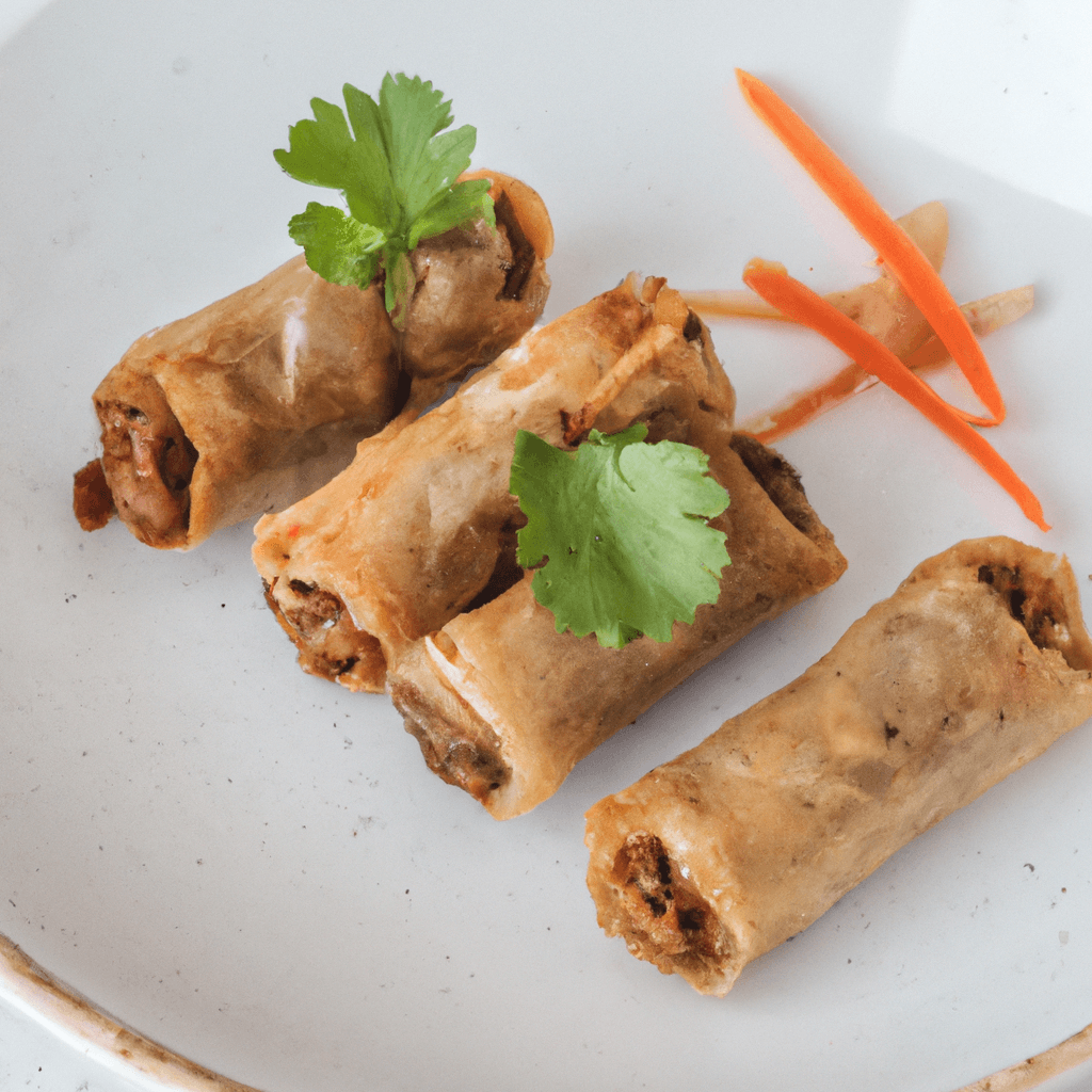 Basket lined with duck spring rolls before cooking