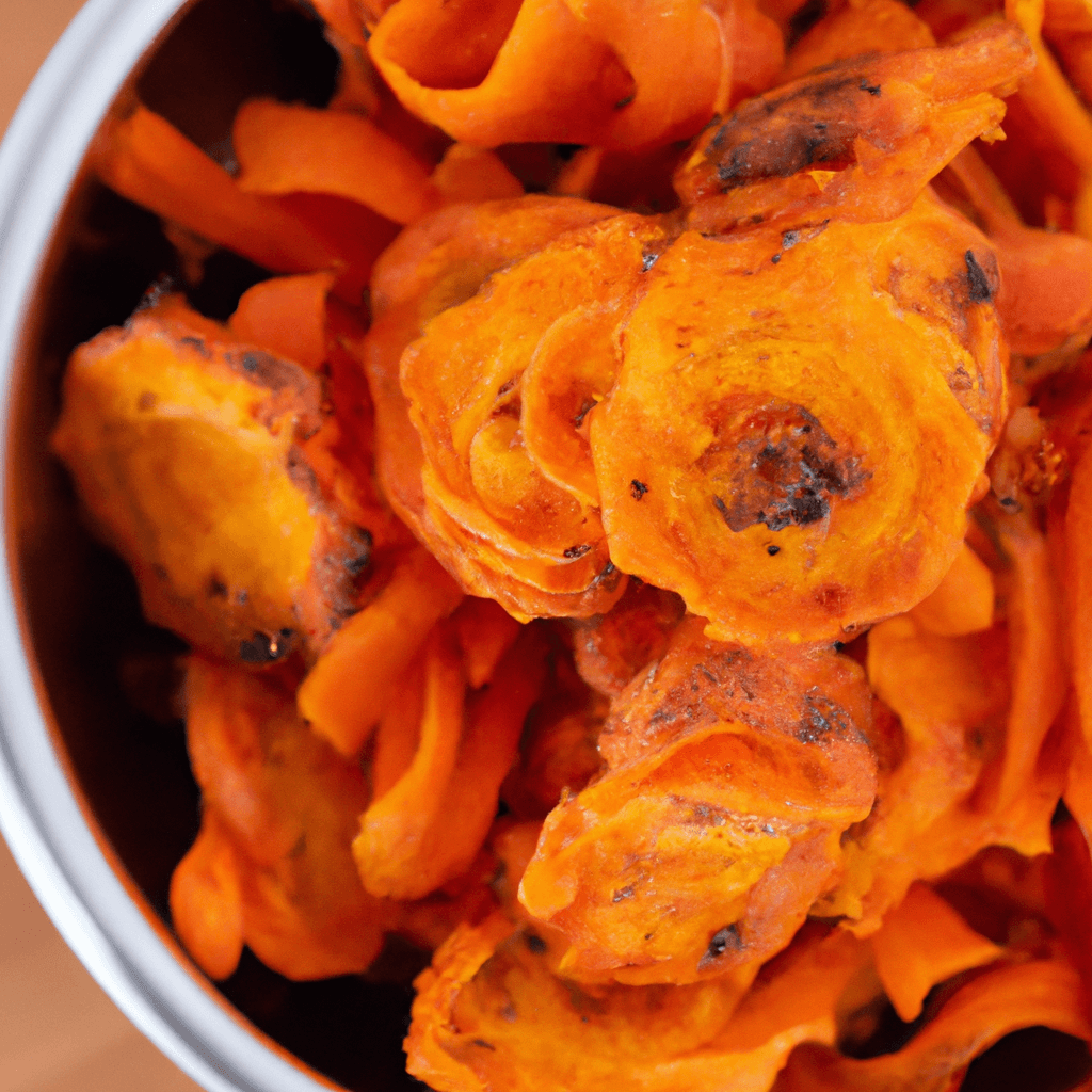 Crispy air fryer carrot chips served on a wooden board