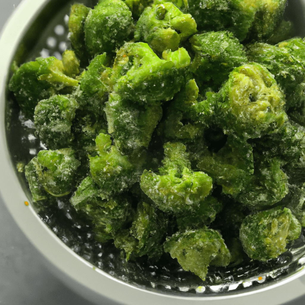 A bowl of crispy air fryer frozen broccoli garnished with lemon zest