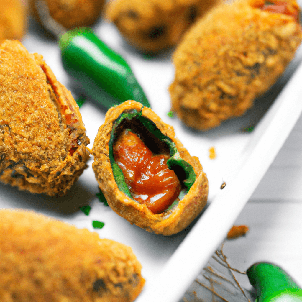 Eight crispy jalapeno poppers served on a platter