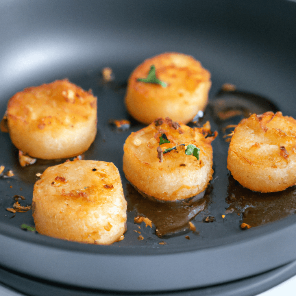Close-up of garlic butter scallops cooked in air fryer
