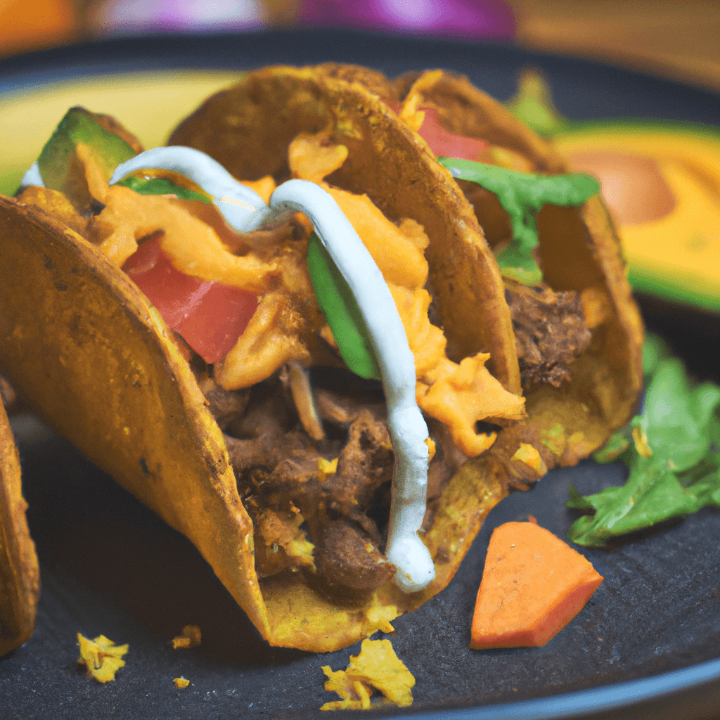 A plate of crispy air fryer tacos filled with beef and toppings.
