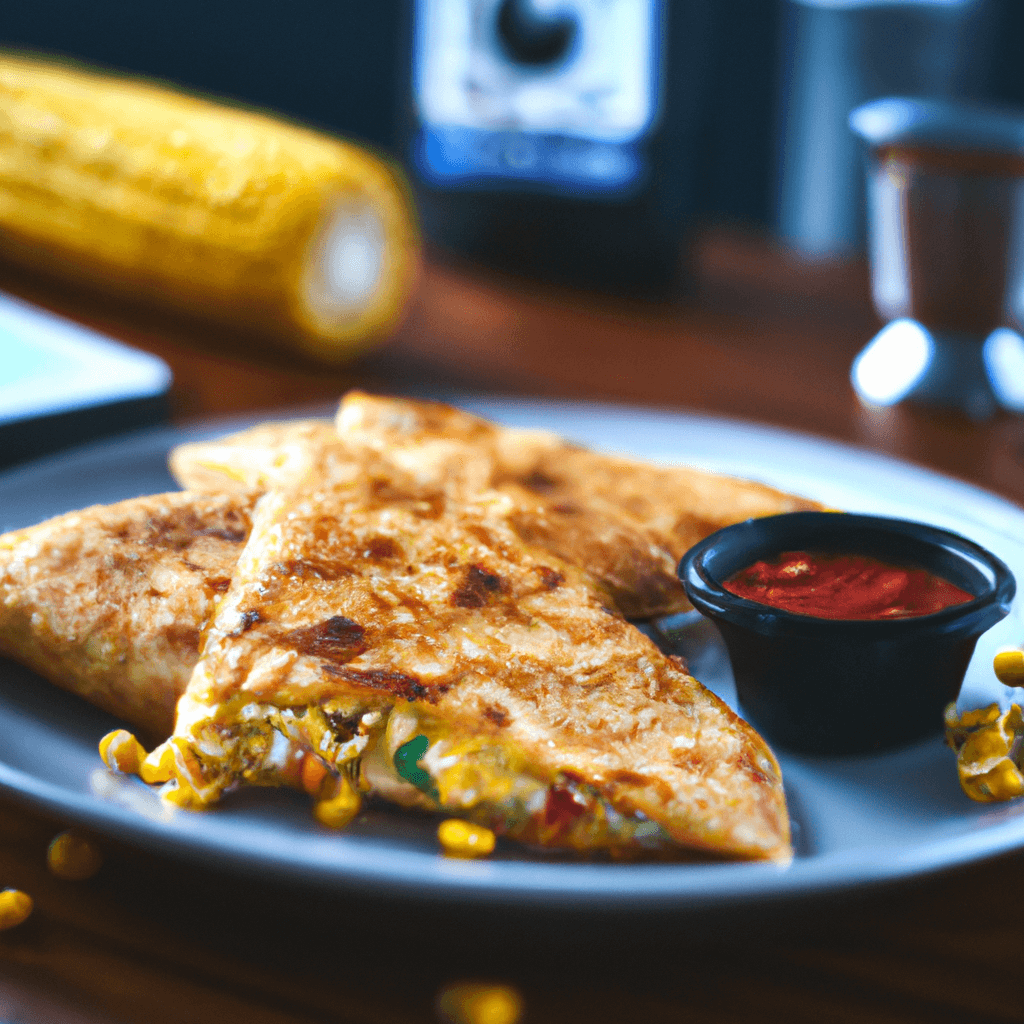 Golden crispy air fryer quesadilla with melty cheese spilling out