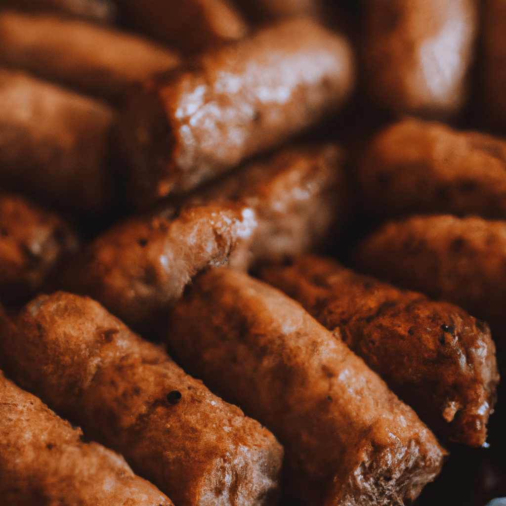 Golden sausages cooked in an air fryer basket