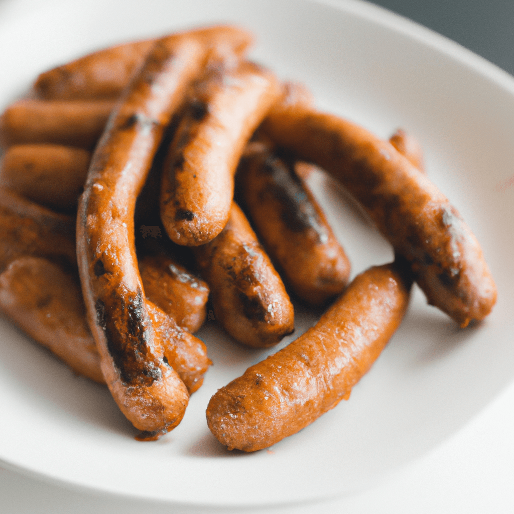 Juicy link sausages arranged in the air fryer for cooking