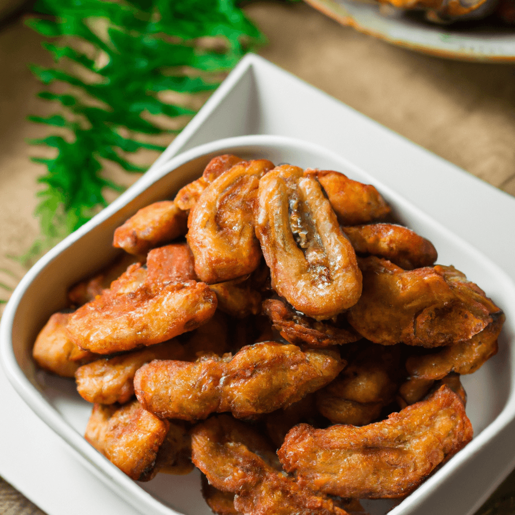Air fryer basket with caramelized banana slices inside.