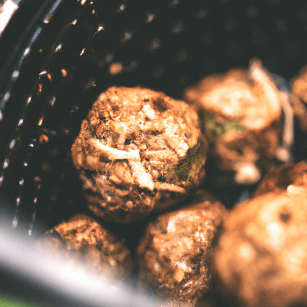 Golden IKEA meatballs fresh from the air fryer, perfectly crispy on the outside.