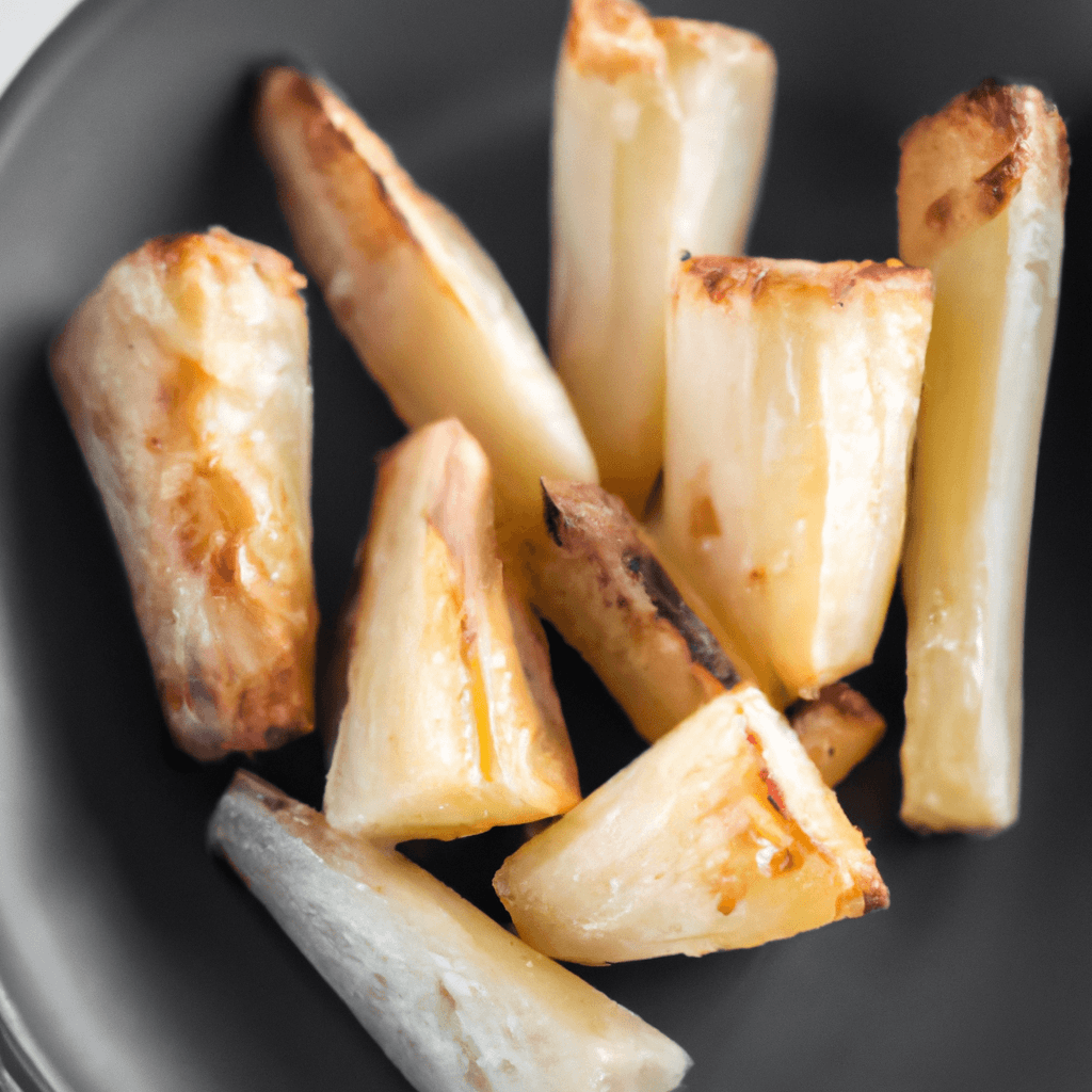 Parsnips arranged in a single layer in an air fryer basket.