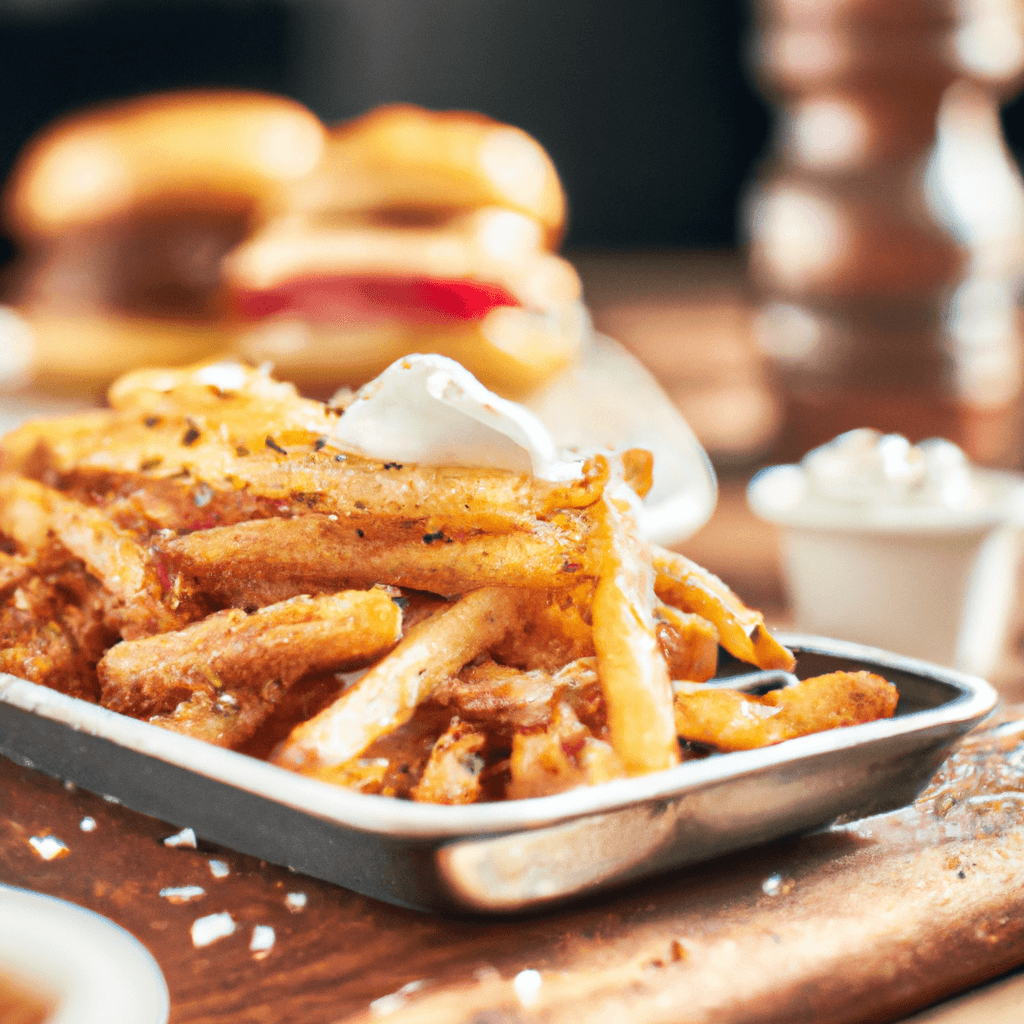 Crispy air fryer loaded fries topped with bacon and cheese on a plate