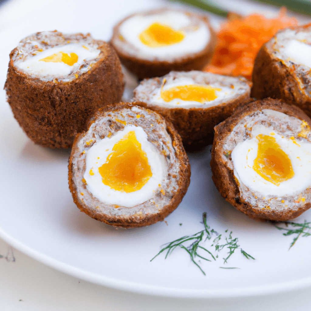 Close-up of air fryer basket with crispy keto scotch eggs inside.