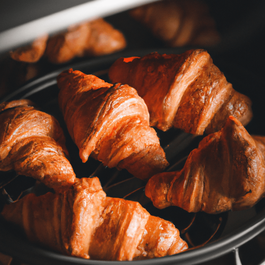Golden croissants fresh from the air fryer basket