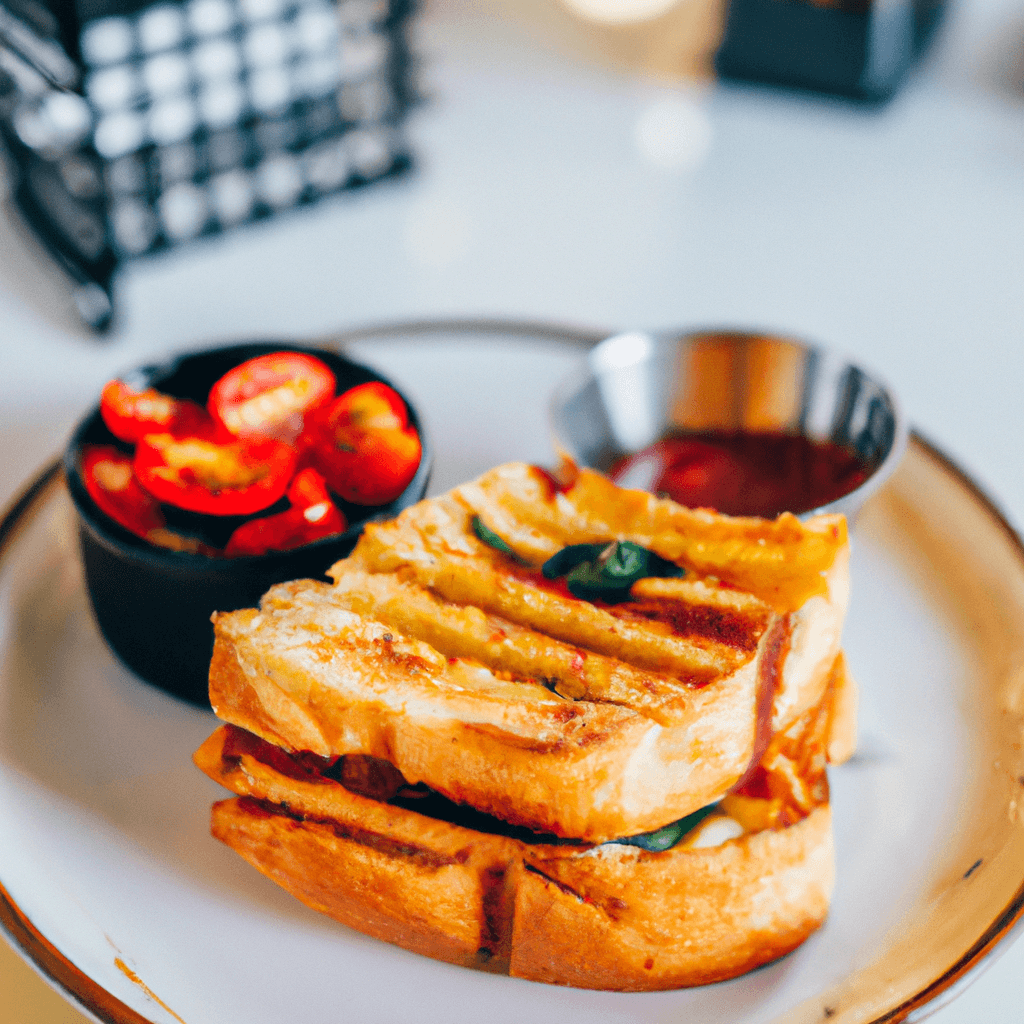 Air fryer basket with golden brown toasties resting on baking paper.