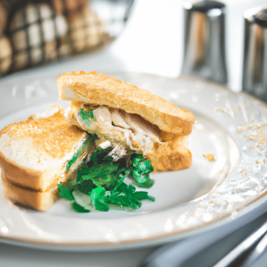 A cross-section showcasing the gooey, melted cheese with tuna filling in an air fryer sandwich.