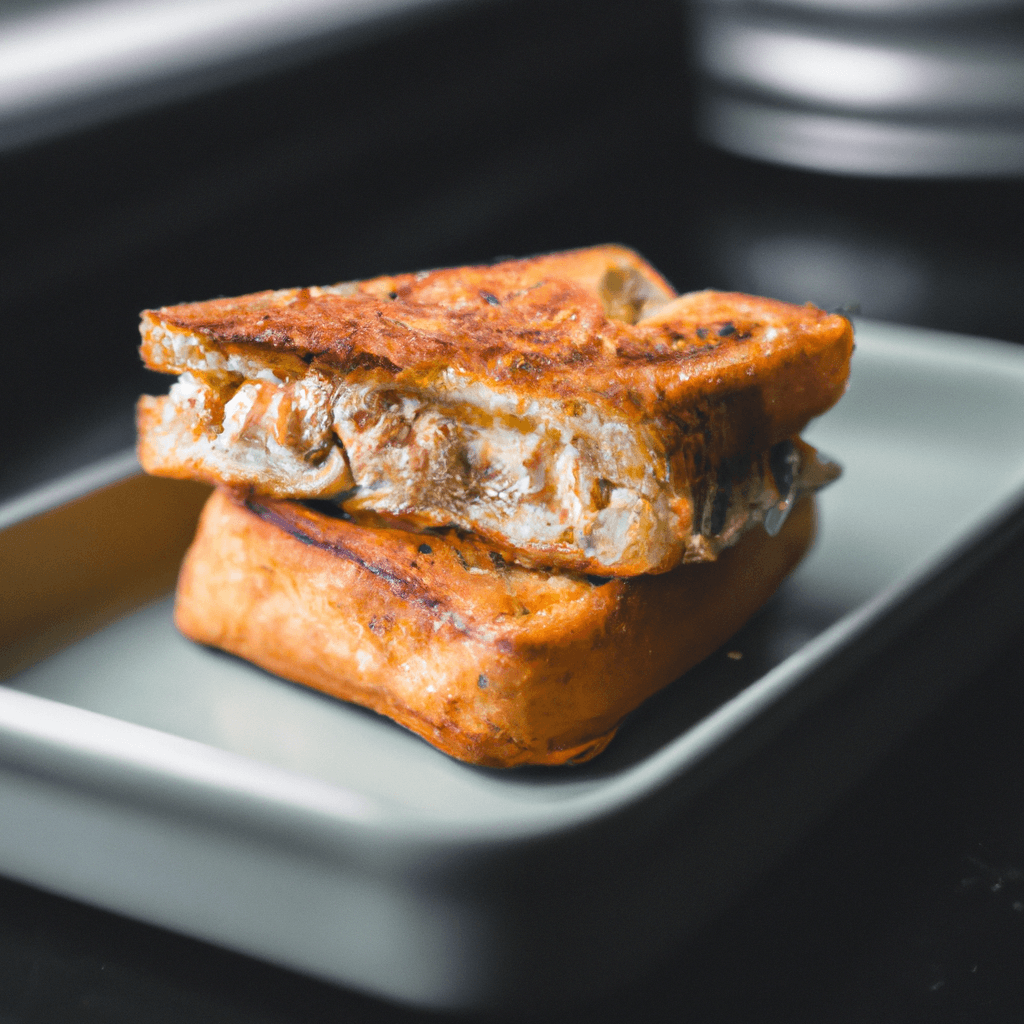 A perfectly golden and crispy tuna melt sandwich fresh from the air fryer.